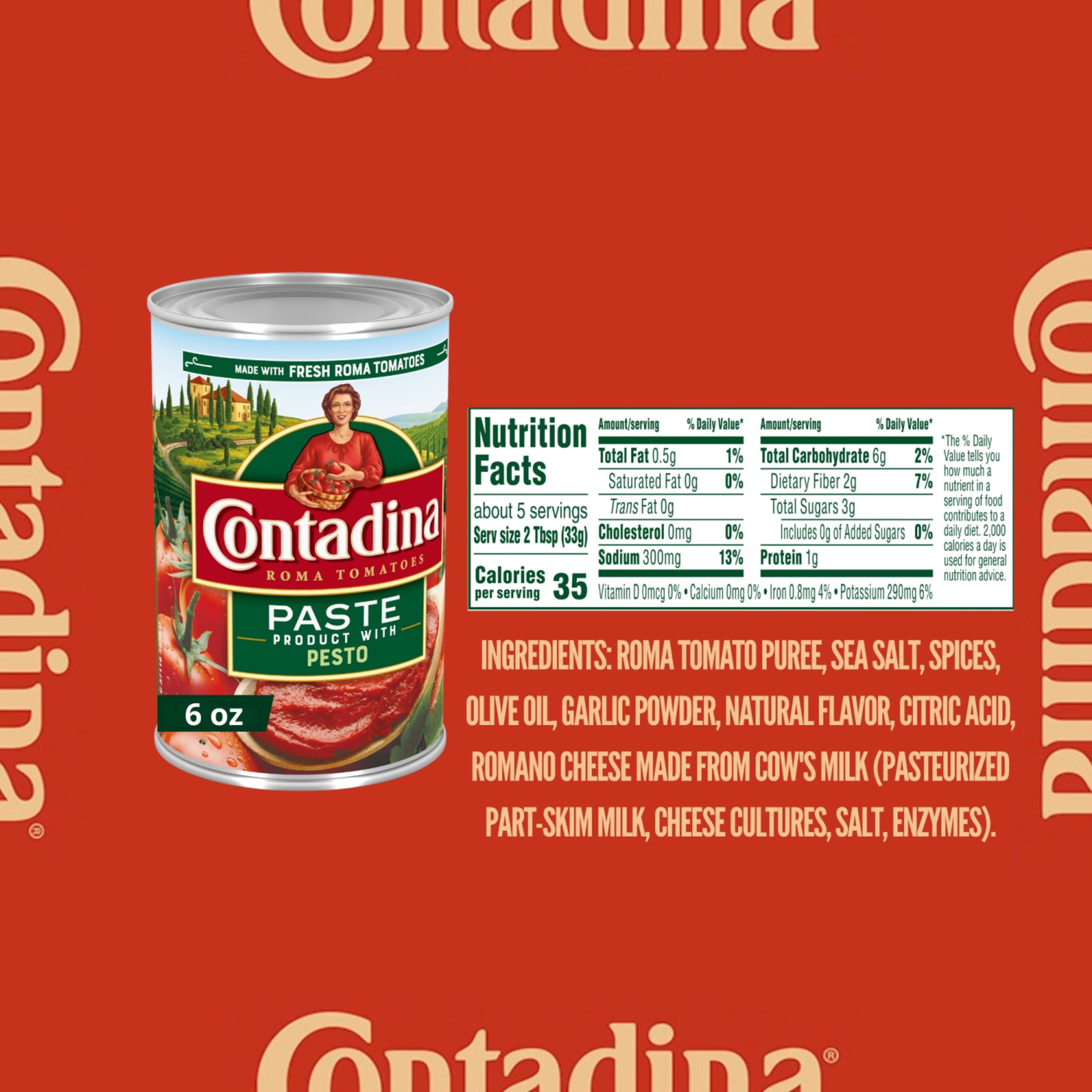 (12 pack) Contadina Canned Tomato Paste with Pesto, 6 oz Can