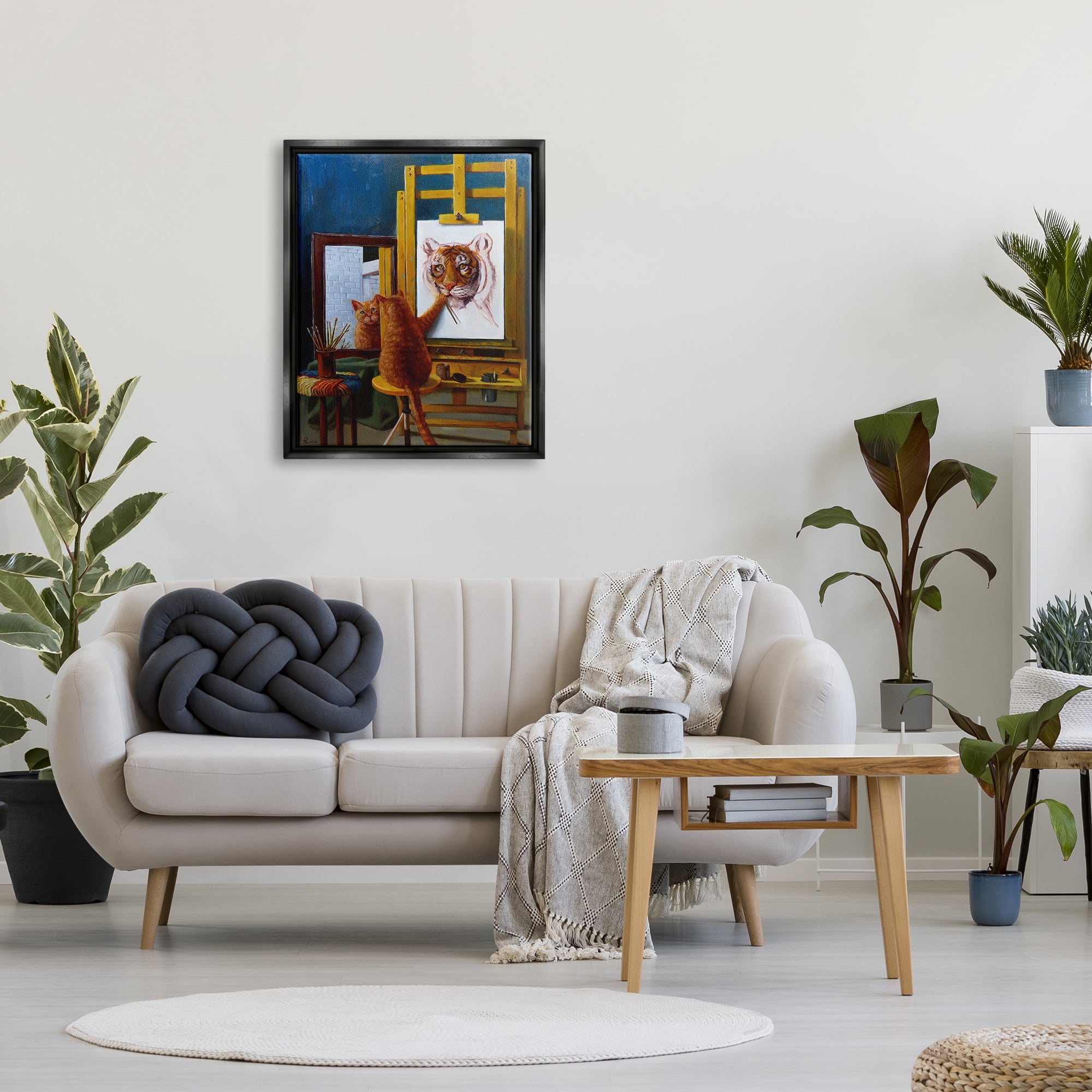 Stupell Industries Cat Confidence Self Portrait as a Tiger Funny Painting Jet Black Framed Floating Canvas Wall Art, 24x30, by Lucia Heffernan