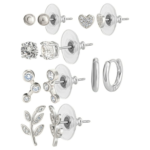 Believe by Brilliance Women's Floral Sterling Silver Stud Earrings Set, 6 Pairs