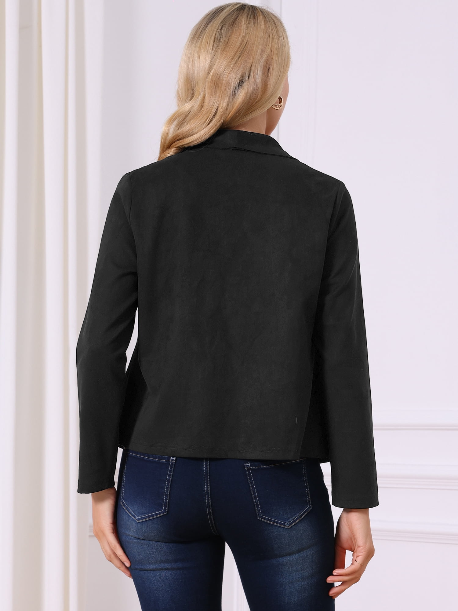 DARING DIVA Women's Faux Suede Long Sleeve Open Front Cropped Coat M Black
