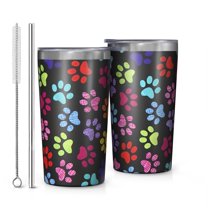 Colorful Animal Footprints 10oz Tumblers Stainless Steel Tumbler with Lid and Straw,Vacuum Insulated Double Wall Travel Tumbler Cups with Cleaning Brush for Coffee, Tea