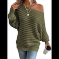 thumbnail image 2 of Suéteres de Otoño para Mujer, Hombros Descubiertos, Mangas Murciélago, Tops de Punto Texturizados, Suéter Extragrande de un Solo Hombro. Verde M, 2 of 10