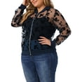 thumbnail image 4 of Agnes Orinda Women's Plus Size Sheer Jackets Long Sleeve Floral Lace Bomber Jacket 2X Navy Blue, 4 of 6