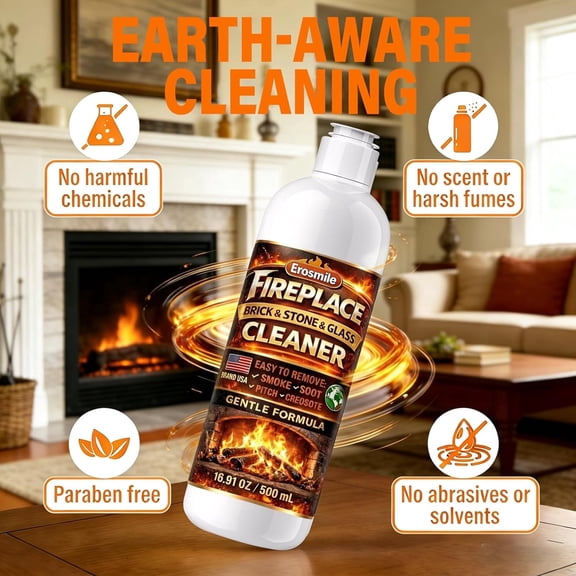 Fireplace Gel Cleaner Set Fireplace Soot Remover with Scrub Brush for Brick, Stone, Rock, Tile, and Marble, Nonabrasive Fireplace Cleaner, Gentle Formula Brick & Glass Cleaner 16 FL OZ