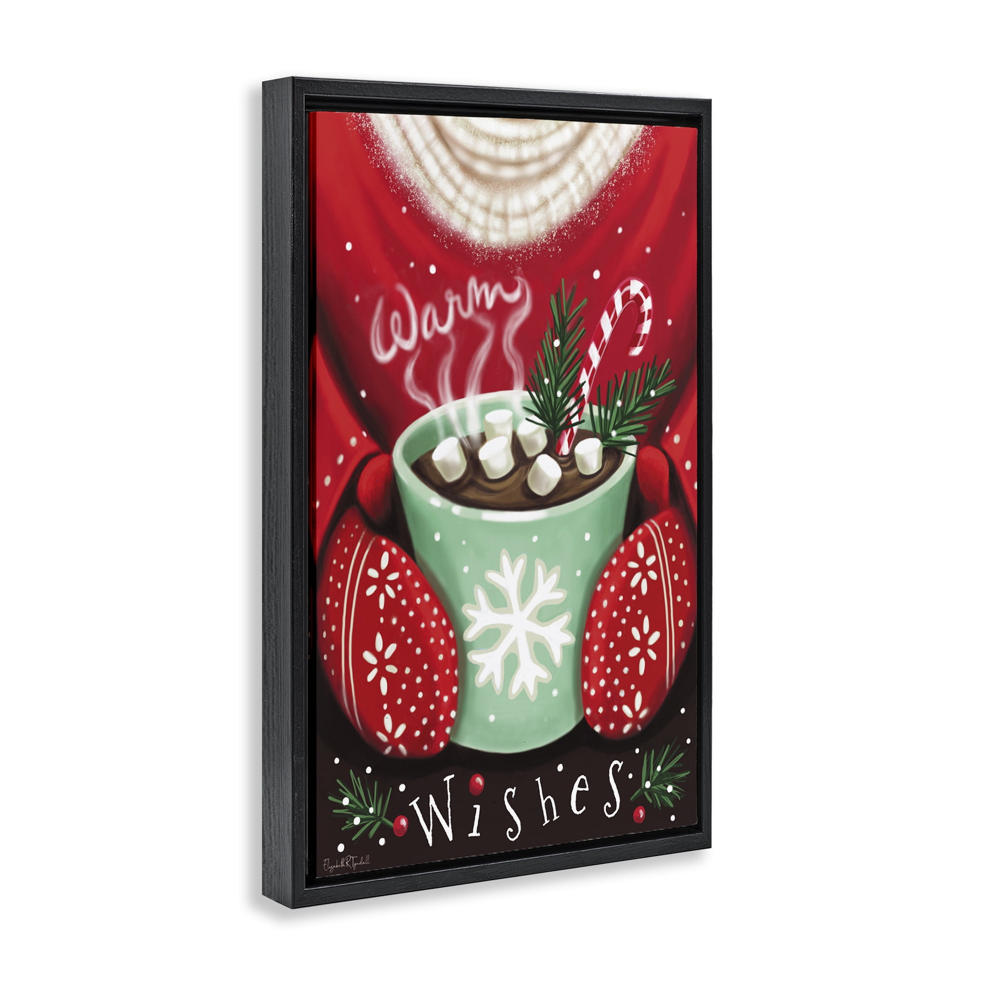 Stupell Industries Warm Wishes Hot Cocoa Holiday Painting Black Floater Framed Art Print Wall Art, 17 x 25