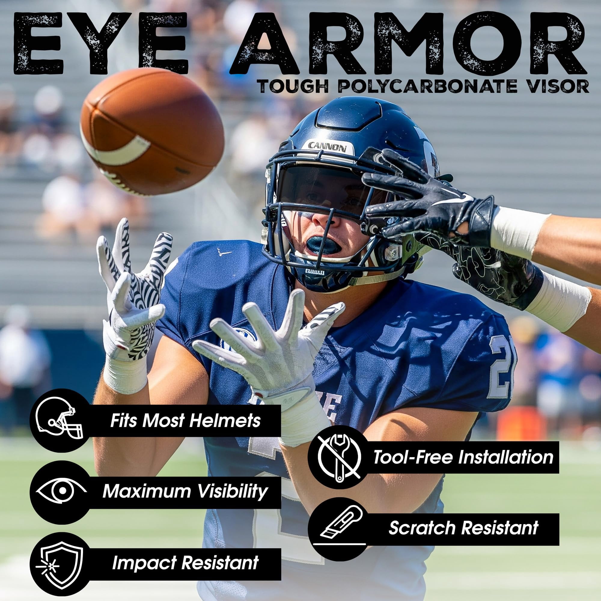 Cannon Sports Football Visor - Flat Lens Technology, UV Protection & Scratch-Resistant - Fits Adult & Large Youth Football Helmets (Black)