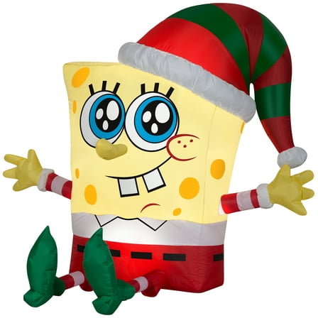 Gemmy Christmas Airblown Inflatable SpongeBob in Holiday Outfit Nickelodeon , 2.5 ft Tall, Yellow