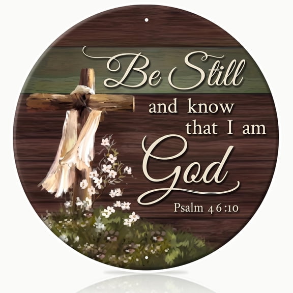 Vintage Metal Sign Be Still And Know That I am God Metal Sign 8x8in Round Scripture Plaque for Home Wall Decor Christian Gift