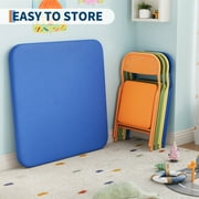 Kids Folding Table Chair Set 5-Piece, Sturdy Metal Frame & PU Leather Upholstered Seats, Child-Safe Activity Center for Dining, Arts and Crafts