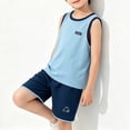 thumbnail image 5 of Amidoa Girls Summer Outfits 2 Piece Short Sleeve T Shirt Solid Color Cute Top and Casual Shorts Kids Clothing Sets,Blue Size 6, 5 of 9