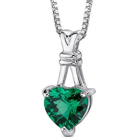 Oravo 3.00 Carat T.G.W. Heart-Shape Simulated Emerald Rhodium over Sterling Silver Pendant, 18