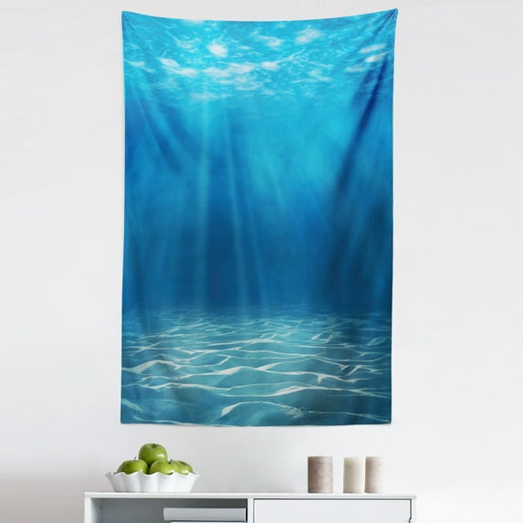 Ocean Tapestry, Sun Rays Bursting into Deep Under Sea Wilderness Scenery Waterscape Picture Print, Fabric Wall Hanging Decor for Bedroom Living Room Dorm, 5 Sizes, Blue Turquoise, by Ambesonne