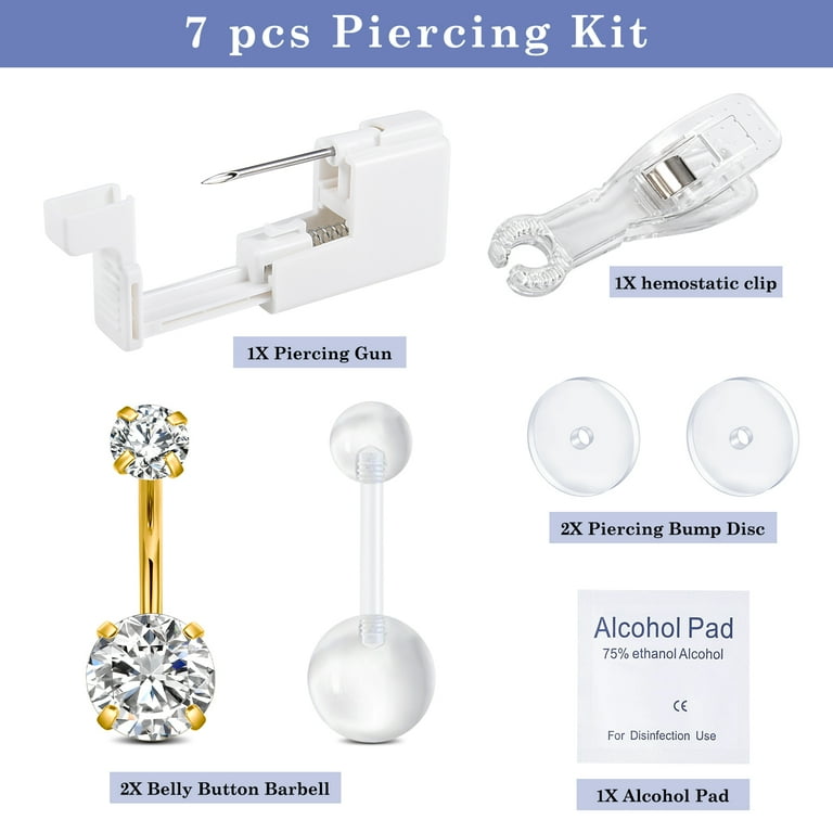 Belly Button Ring Piercing Kit-Belly Button Piercing Kit Stainless Steel 14G Belly Button Rings Piercing Needles Disposable Piercing