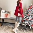 thumbnail image 3 of Suéter navideño rojo grueso para mujer, jersey holgado de estilo perezoso para otoño e invierno, 3 of 5