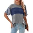 thumbnail image 3 of Womens Summer Oversized 2026 Crewneck Casual Color Block Striped Shirts Blouses Blue M, 3 of 9