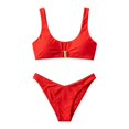 thumbnail image 5 of Womens Solid Color Push Up Bikini Sets Two Piece Swimsuit Front Metal Buckle Bathing Suits Swimwear Red L(L), 5 of 5