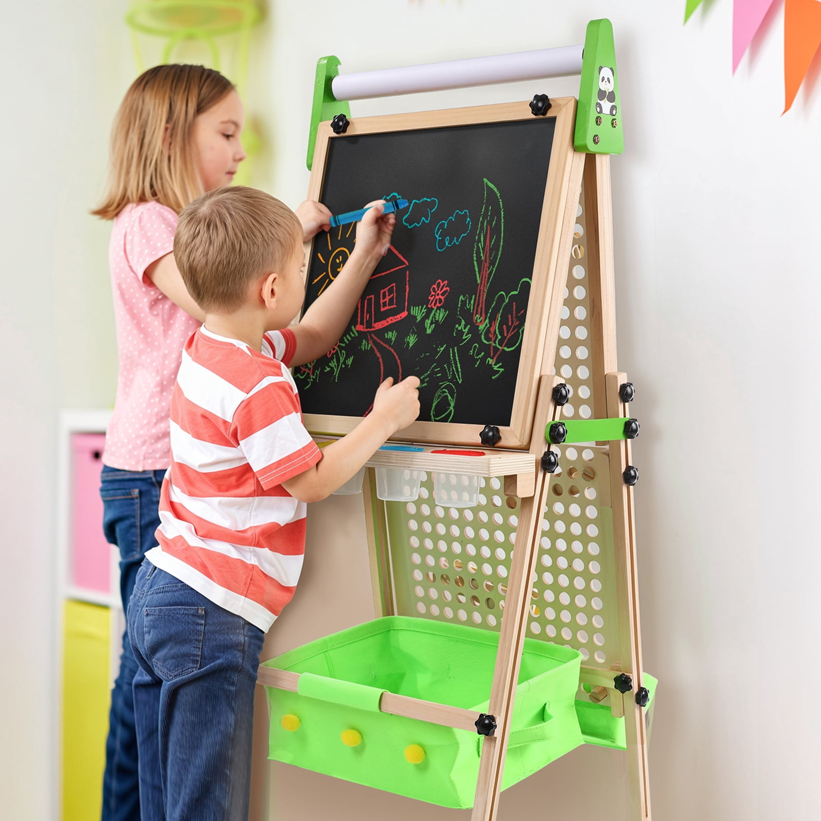 RLUETIME Adjustable Magnetic Whiteboard Kids Art Easel, Educational Drawing Board for Toddlers & Kids, Green