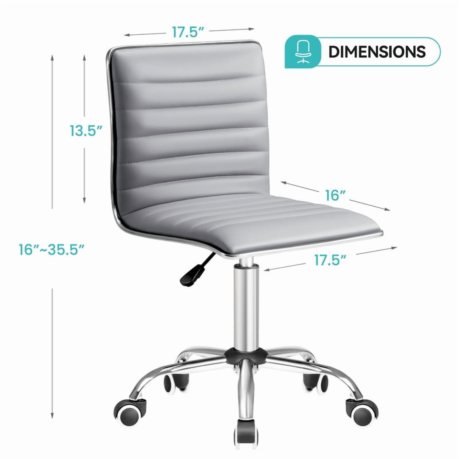 Furmax Leather Swivel Office Chair - Mid Back Vanity Chair for Makeup Desk, Armless Ribbed Task Chair with Ergonomic Support (Light Gray)