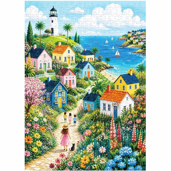 BenBen 500 Pieces Puzzles For Adults, Blossom Seaside Hamlet, Jigsaw Puzzle with Patterns on Back