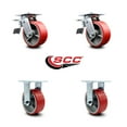 thumbnail image 2 of 5 Inch Red Poly on Cast Iron Caster Set with Ball Bearings 2 Brakes 2 Rigid SCC, 2 of 2