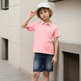 thumbnail image 5 of 2 Pack Comfy Shirts for Boys Girls Short Sleeve Collared School Uniform Tops Kids Solid Color Cotton Tshirts (6 Years, Pink), 5 of 7