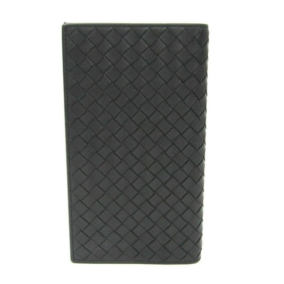 Pre-Owned Bottega Veneta Intrecciato Men,Women Leather Long Wallet (bi-fold) Black (Good)