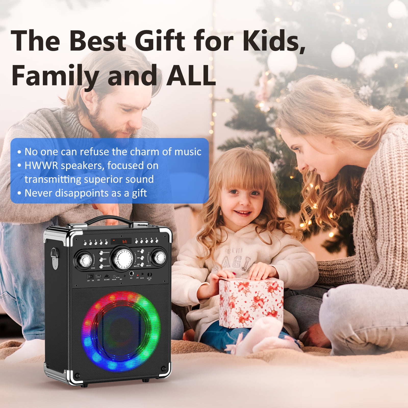 FanFun Karaoke Machine with Microphones, Bluetooth Speaker with Lights, Karaoke Speaker with Remote Control, Karaoke System for Party, Powerful Stereo Deep Bass, S8-T