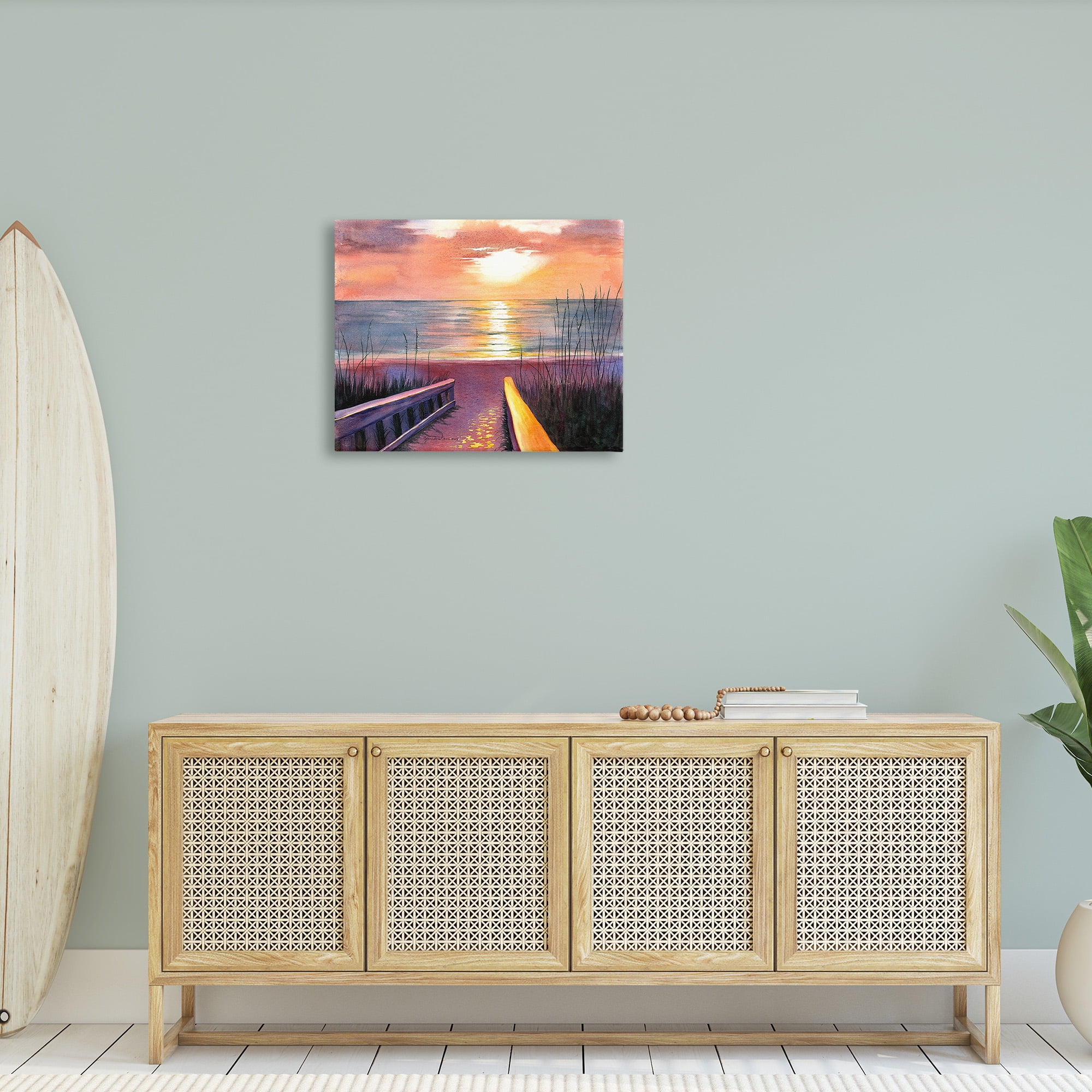 Stupell Industries Sunlit Beach Pathway Landscape Painting Gallery Wrapped Canvas Art Print Wall Art, 30 x 24