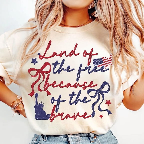 Land Of The Free Because Of The Brave T-shirt, Retro 4th of July Shirt, America Coquette Shirt, Retro USA Png, Independence Day Shirt, Patriotic ShirtTH140539