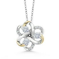 Gem Stone King 925 Silver and 10K Yellow Gold Round White Moissanite and White Lab Grown Diamond 3-Stone Pendant Necklace for Women (0.74 Cttw, Gemstone Birthstone, with 18 inch Chain)