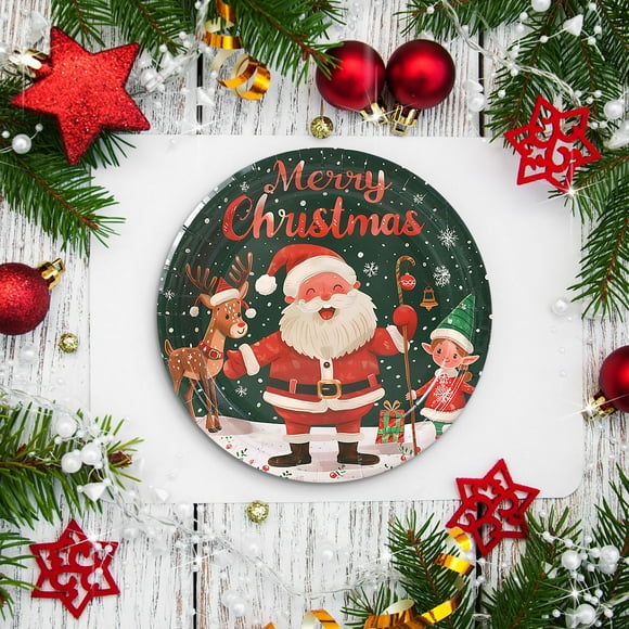 Pgyong 30pcs Christmas Party Tableware Set-Disposable Decorative Paper Plates,Cups,Napkins & Cutlery for Holiday Dinner Clearance!