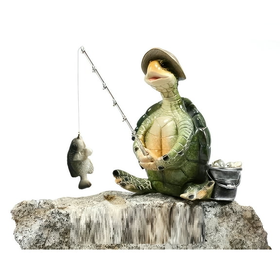 FC Design 6.5"W Green Sea Turtle Fishing with Hat Figurine Statue Sculpture Ornament Decoration Home/Room Decor and Unique Gift Ideas for Housewarming, Holidays and Birthdays