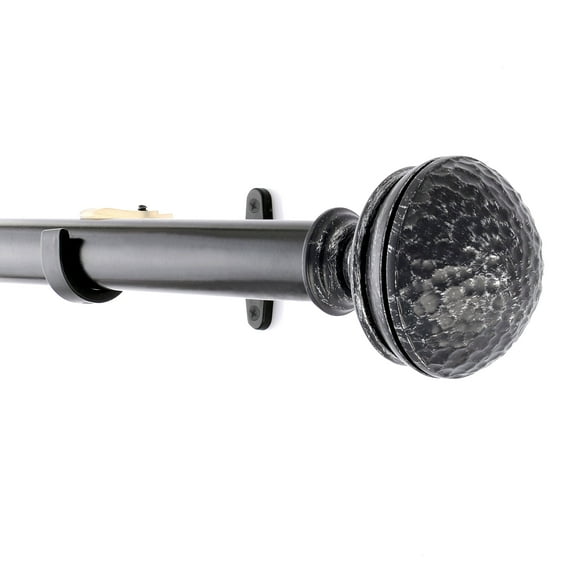 Deco Window 72 to 144 Inches Adjustable Curtain Rod for windows with Hammered Mushroom Finials & Bracket Set (1''Diameter,Black)