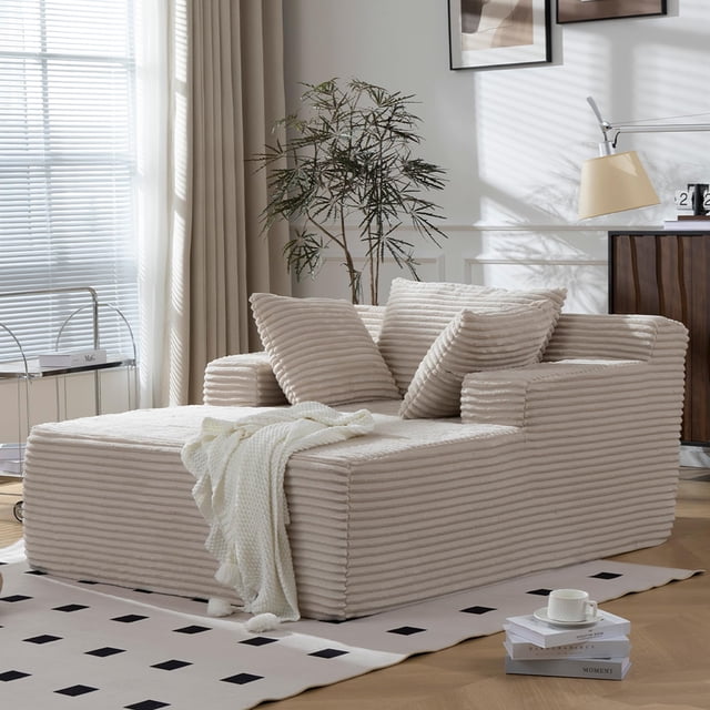 UTILIA Sillón para Interior, Asiento Profundo Tapizado en Tela de Pana Suave, Diseño Acolchado Envolvente, Espuma de Alta Densidad y Base Antideslizante de Gran Firmeza, Uso Diario, Beige