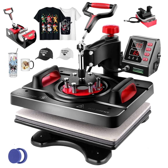 Adnoom 5 in 1 Heat Press Machine 15"x12" with LCD Control Panel, Full 360°Swing Away Heat Press Machine with Multi-Spring Pressure Knob, Sublimation Vinyl Digital Heat Press for Tshirt Cap Mug