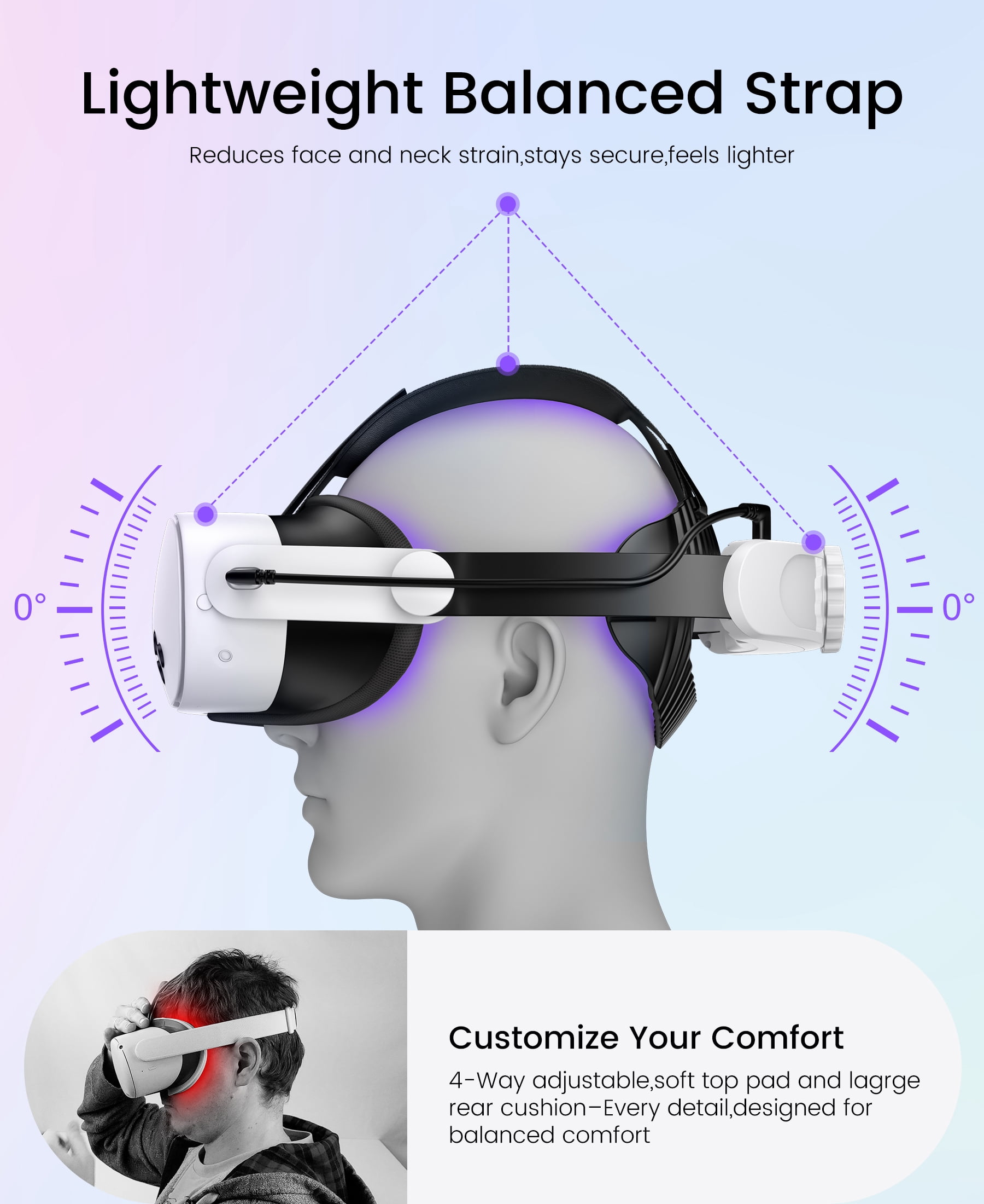 QQV Battery Head Strap for Oculus Meta Quest 3/3S/2, VR Headset Strap Accessories for Quest 3 with 10000mAh Built-in Rechargeable Battery Pack
