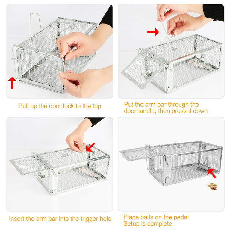 Moclever Humane Rat Trap Cage Live Rat Traps Rat Trap Cage Live Trap for  Rat Humane Live Rodent Trap Cage Galvanized Iron Mice Mouse Control Bait  Catch w/Detachable U Shaped Rod-23.3in*7.24in*7.72in 