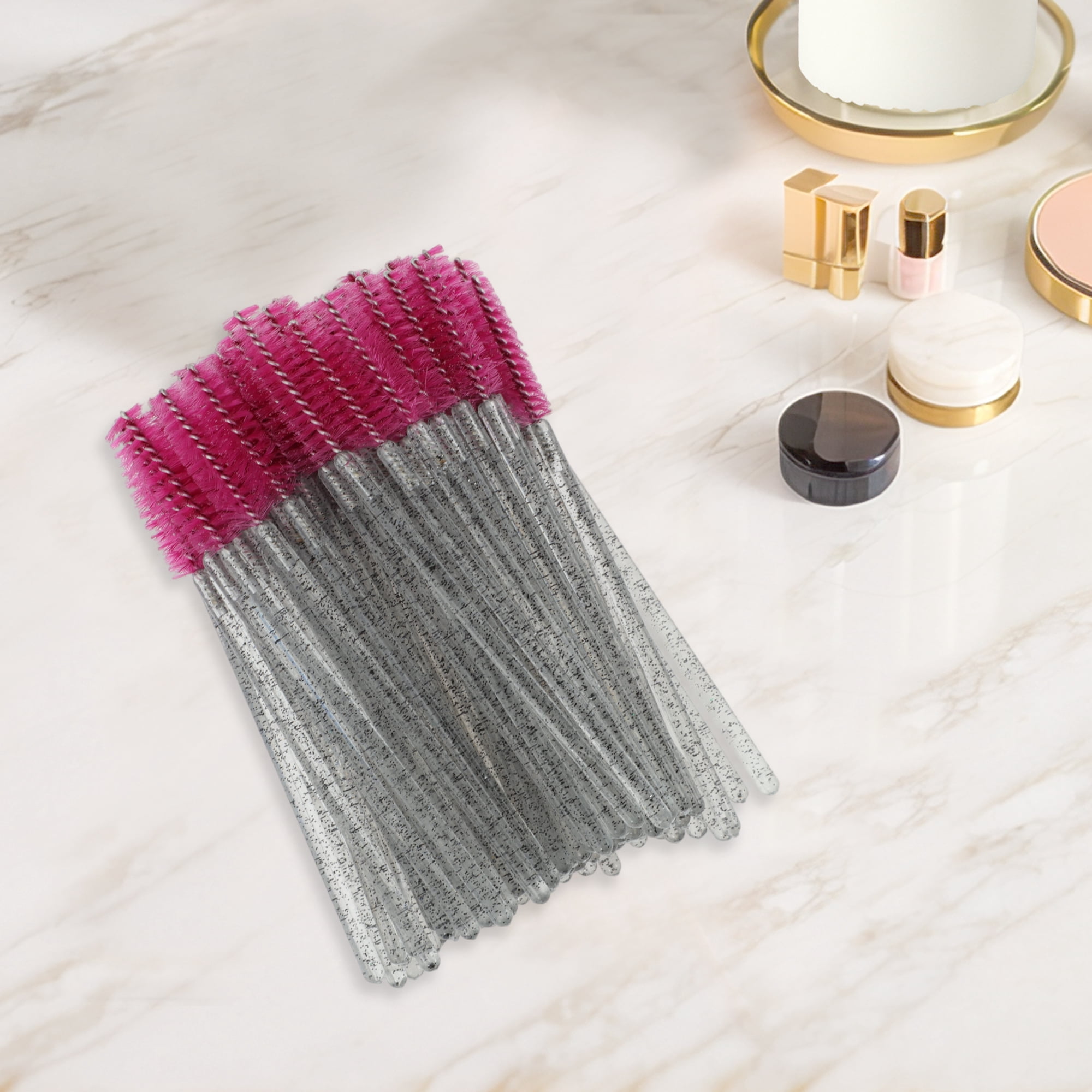 Unique Bargains 100 Pcs Durable Portable Eyelash Brush for Vacation Rose Red, Black