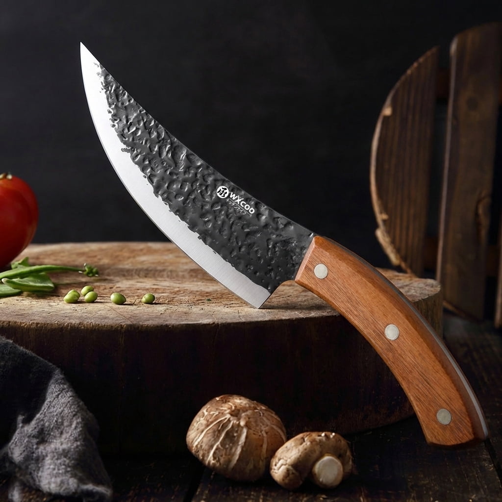 1/2pcs Hand Forged Meat Boning Knife, High Carbon Steel Full Tang Cleaver with Wood Handle, Ultra Sharp Kitchen Butcher Knife with Sheath