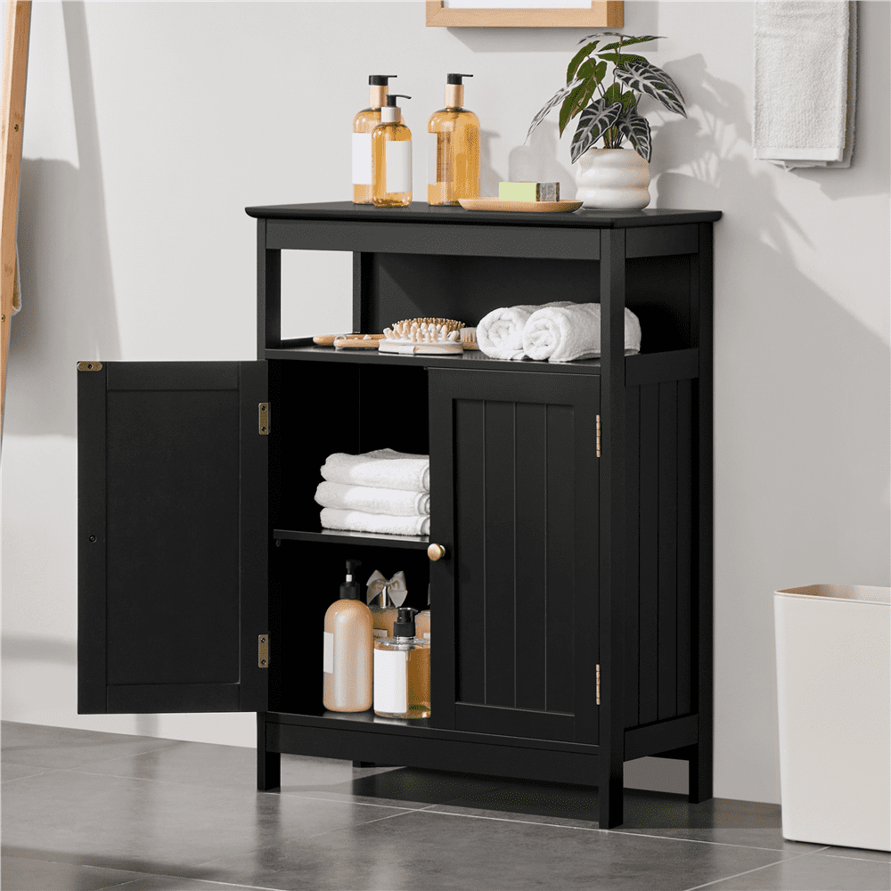 Alden Design 31.5" Tall Freestanding Wooden Bathroom Cabinet with Two Doors, Black