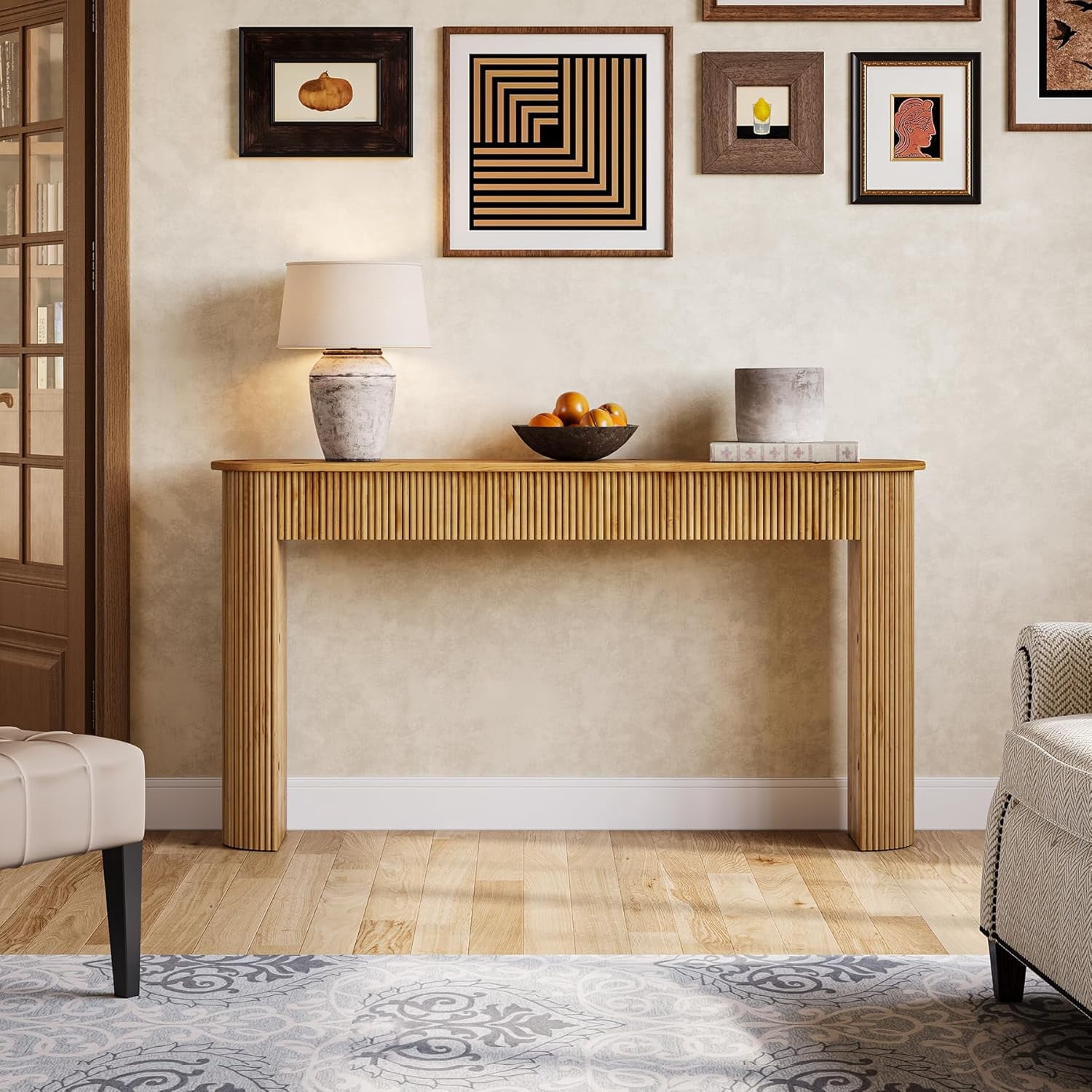 63" Long Solid Wood Entryway Table, Retro Console Table