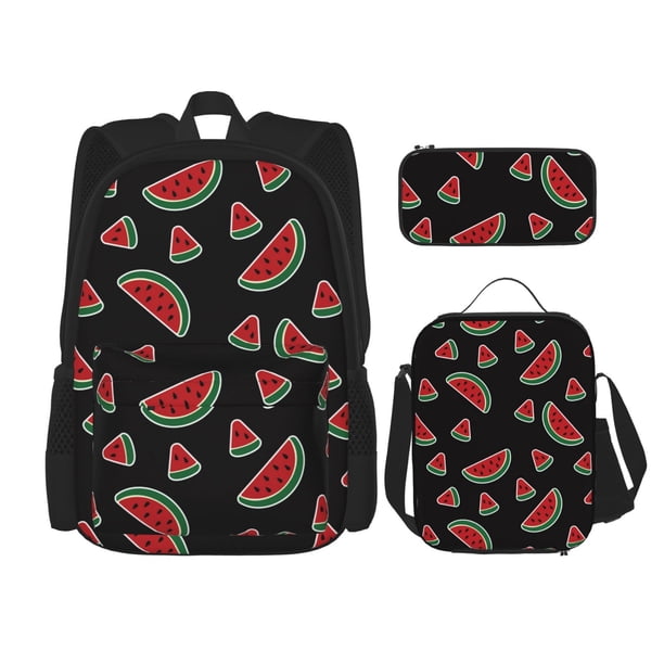 Disketp Watermelon Mochila Estampada de Gran Capacidad con Lonchera y Estuche, Set de 3 Piezas para Estudiantes