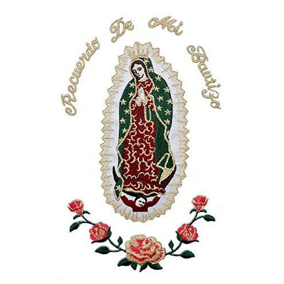 Virgin Mary Lady of Quadalupe Christening Baptism Clgery Apparel Iron On Patch (Gold Englsih 6.25"x4")