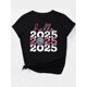 thumbnail image 4 of Unique Motif, New Year's Themed Rhinestone Earth Letter Print Black Women's Casual Fashion T-Shirt, Round Neck Short Sleeve, Polyester - Machine Washable, 4 of 7