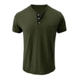 thumbnail image 5 of Mens Chest Pocket Shirt Short Sleeve Henley Collar Shirt Solid Color Cotton Button Front Classic Fit Regular Casual Tee, #02 Army Green, XXL, 5 of 5