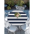 thumbnail image 6 of Navy Blue Gray Stripe Round Fitted Tablecloth with Elastic Edge, Waterproof Table Cloth Table Cover for 36"-44" Tables, Modern Farmhouse Horizontal Striped Tablecloths for Dining Picnic Outdoor, 6 of 9