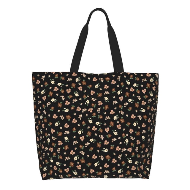 Easygdp Flower Pattern On Black Bolsas Tote para Mujer, Bolsos de Hombro para Viaje, Bolsos de Mano de Gran Capacidad para Compras y Trabajo