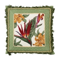 Tropical Floral Needlepoint Throw Pillow, 16" x 16"
