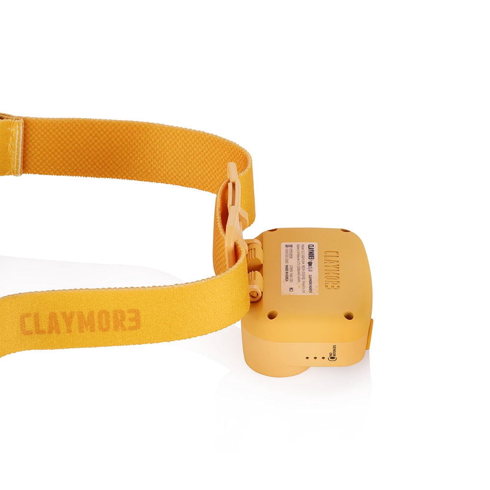 Claymore Heady3 (Yellow) - Rechargeable LED Headlamp with Motion Sensor, Lightweight for Camping, Running, Hiking, Emergency & Industrial Use. Waterproof, Up to 70 Hours of Battery Life.