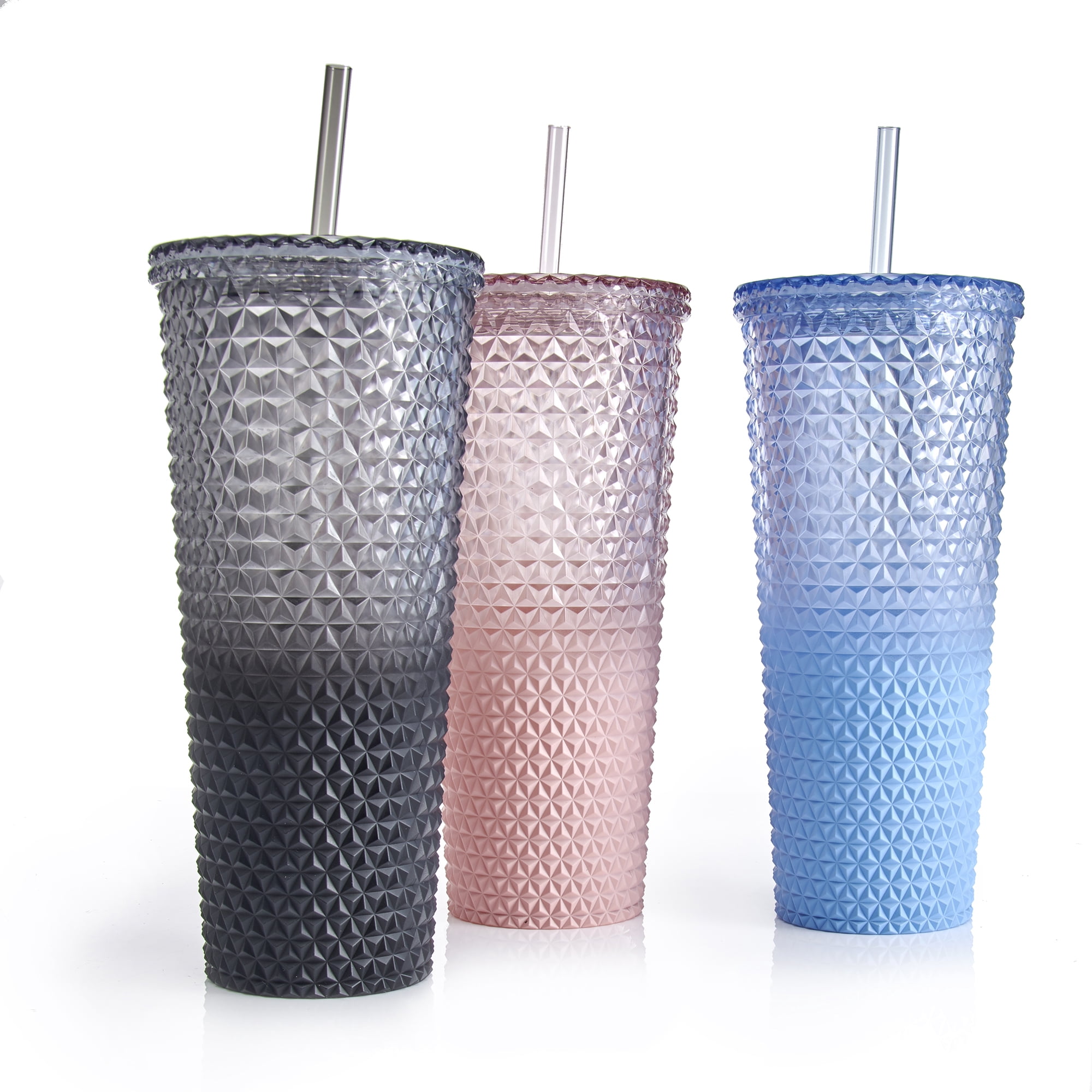 Mainstays 26 fl oz Ombre Pink Reusable Plastic Textured Tumbler, Double-Walled